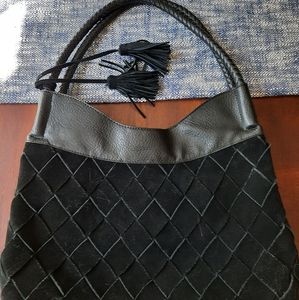 INC Black Vegan Leather/Suede Front Shoulder Bag
